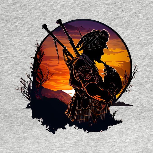 Bagpipe player in the dark sunset by MLArtifex